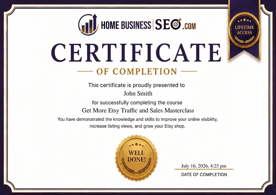Etsy Course Certificate of Completion