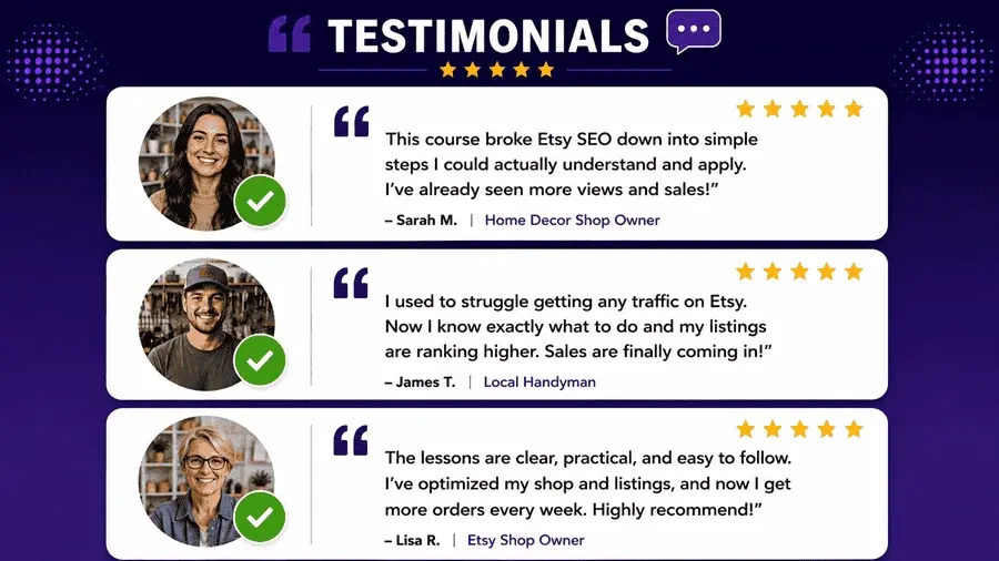 Etsy Course Testimonials