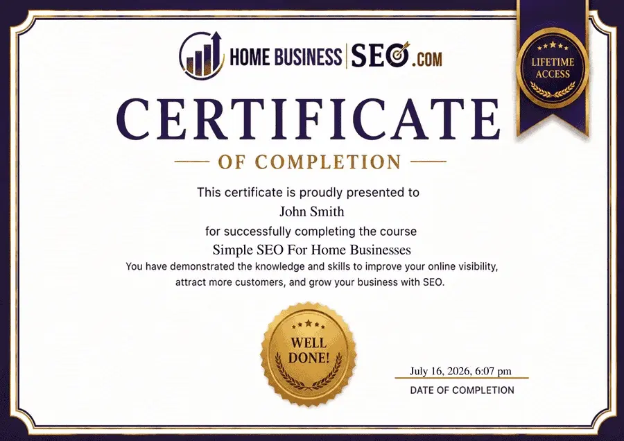 Simple SEO For Home Businesses Certificate of Completion
