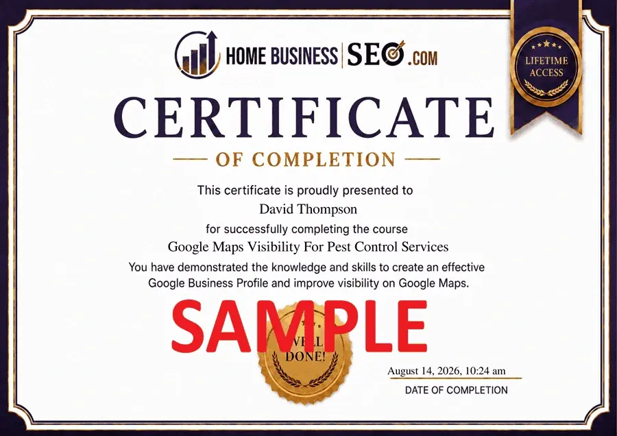 Google Maps Visibility For Pest Control Services Sample Certificate of Completion